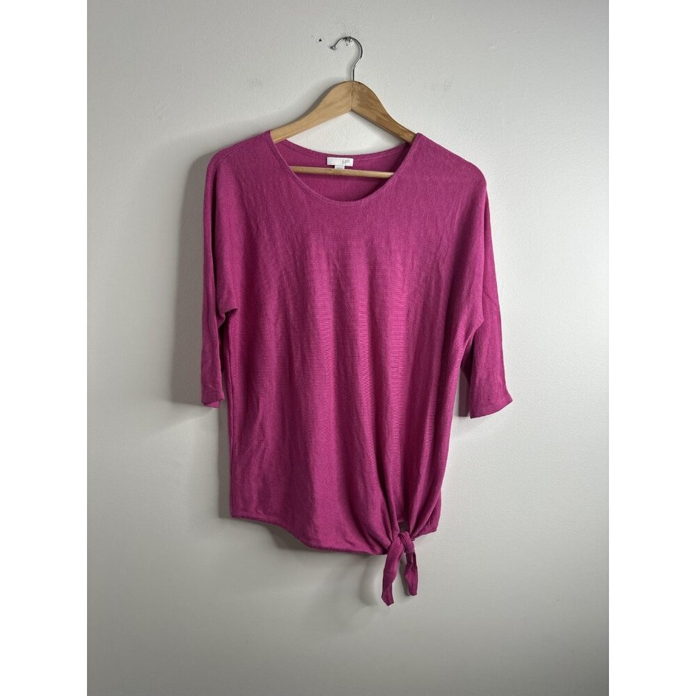 J Jill Sweater Blouse Womens‎ XS Linen Blend 3/4 Sleeve Tie Hem Pullover Top